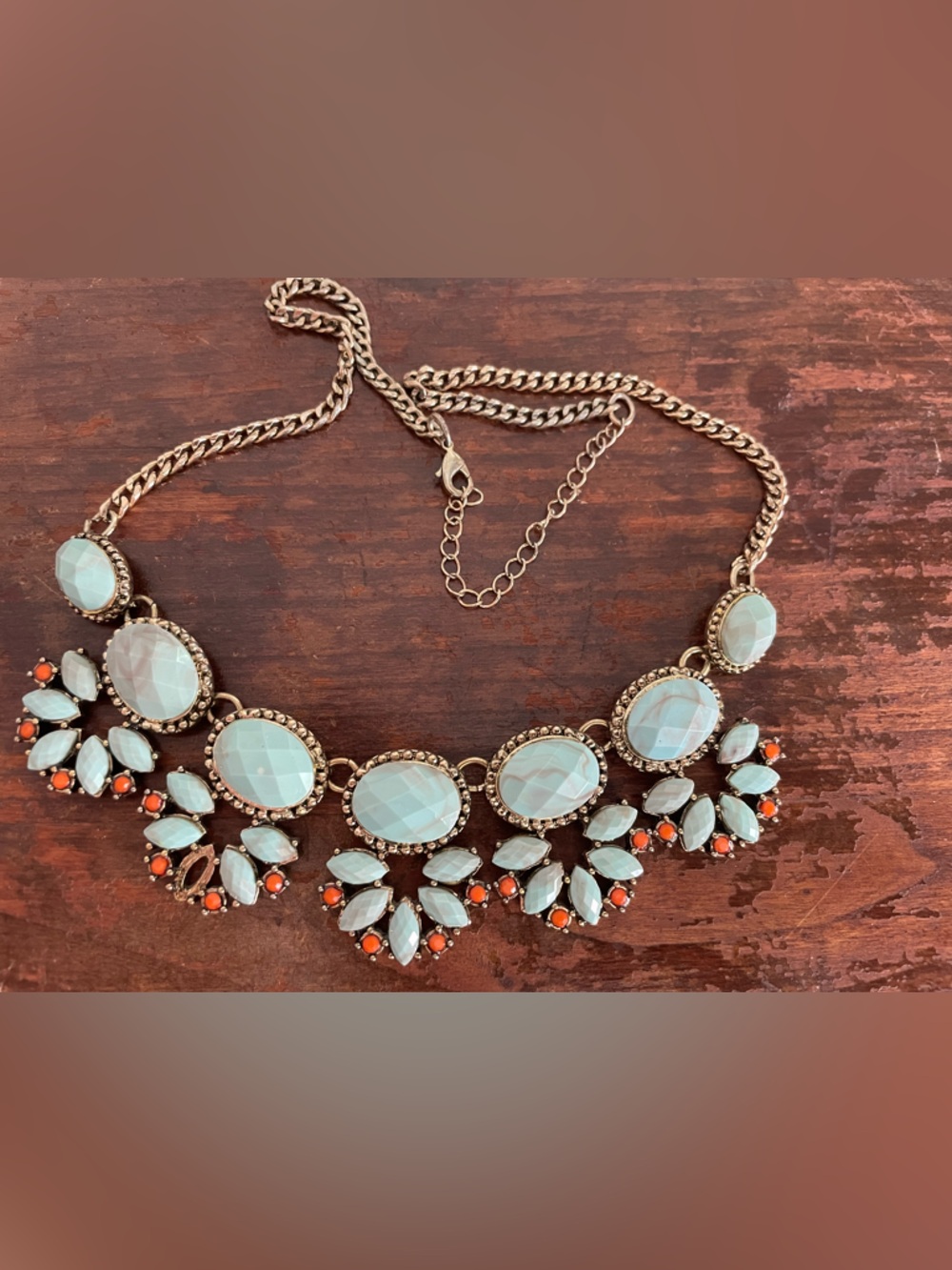 Statement Bib Necklace with Aqua and Coral Stones